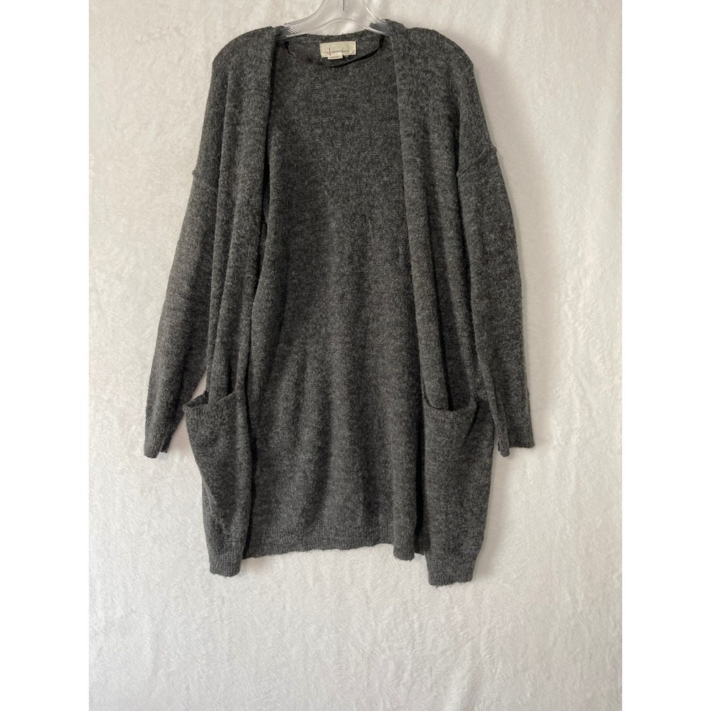Anthropologie Charcoal Grey Open Front Long Fuzzy Cardigan Sweater Size Medium